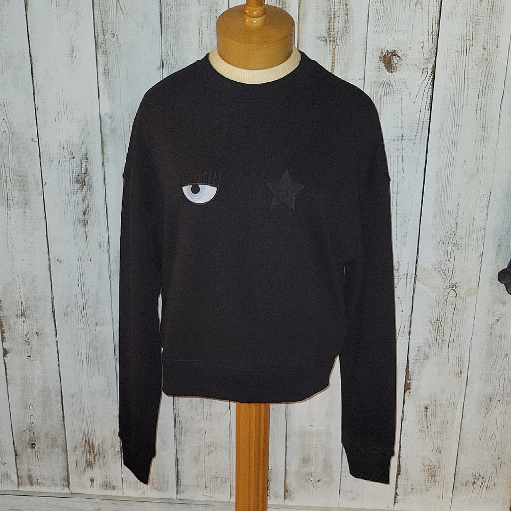 Chiara Ferragni Black Crewneck Sweatshirt with Eye and Star